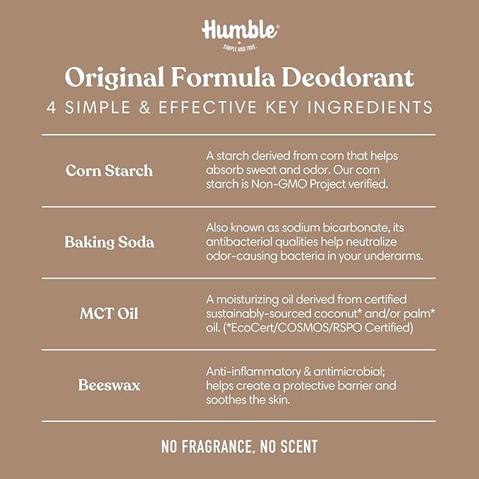HUMBLE BRANDS Original Formula Aluminum-free Deodorant. Long Lasting Odor Control with Baking Soda and Essential Oils Zesty &amp Earthy 2.5 oz 3 Pack Combo