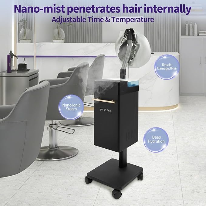 500W Multifunctional Standing Anion Hair Dyeing Machine110V Nano Hair Steamer/Hair Oil Machine Stand Up Base Equipment Vertical Nano Steamer Salon Spa (Black)