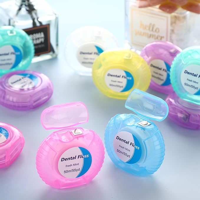Geiserailie 96 Pcs Mini Dental Floss Bulk Mint Dental Floss for Homeless 54.6 yd Plaque Remover Teeth Shred Resistant Oral Care Cleaning for Adults Travel Wedding Bridal Shower Donated Gifts(6 Colors)
