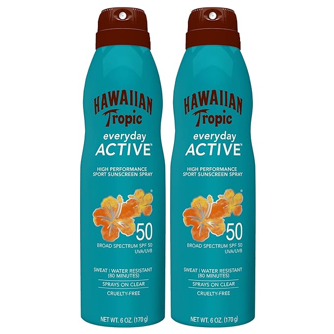 Hawaiian Tropic Everyday Active Spray Sunscreen SPF 50 &amp SPF 30 Twin Packs 6oz Clear Continuous Sunscreens