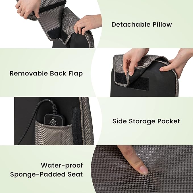 Giantex Massage Seat Cushion with Heat &amp Vibration Removable Neck Pillow &amp Back Flap Adjustable Width 3-Level Timer Spot Massage Rolling Shiatsu Massager for Full Back