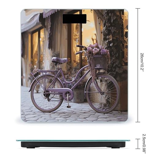 Purple Bike by The Window Scale for Body Weight Anti-Slip Digital Bathroom Scale Sturdy Toughened Glass Weighing Scales High Precision Safe Rounded Corners Smart Scales
