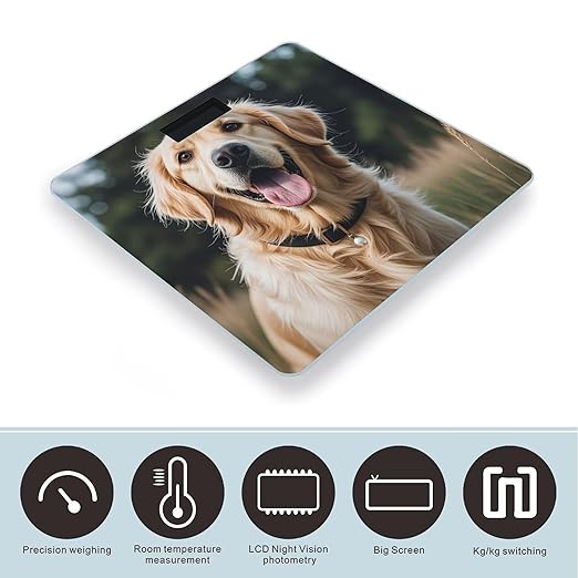 Funny Golden Retriever Scale for Body Weight Digital Bathroom Scale Toughened Glass High Precision Scales for Body Weight with Large LCD Backlight Display Weight Scales
