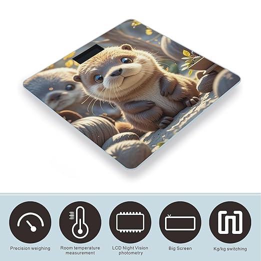 Animal Cute Brown Otters Scale for Body Weight Digital Bathroom Scale Toughened Glass High Precision Scales for Body Weight with Large LCD Backlight Display Weight Scales