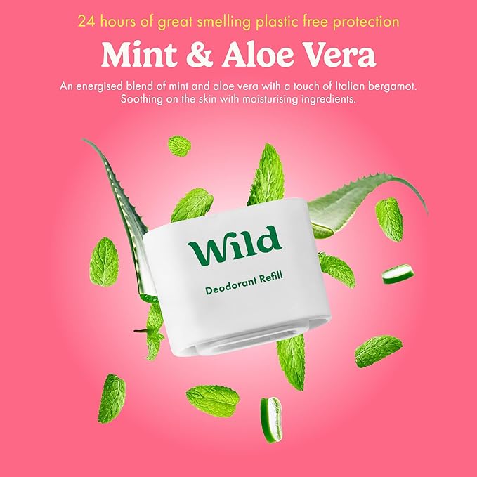 Wild - The Full Monty Aluminum Free Deodorant Starter Kit for Men - Refillable Stick Deodorant with Black Case &amp Zero Plastic Vegan Refills in a Variety of Scents 5 x 1.4oz - Long Lasting Protecti
