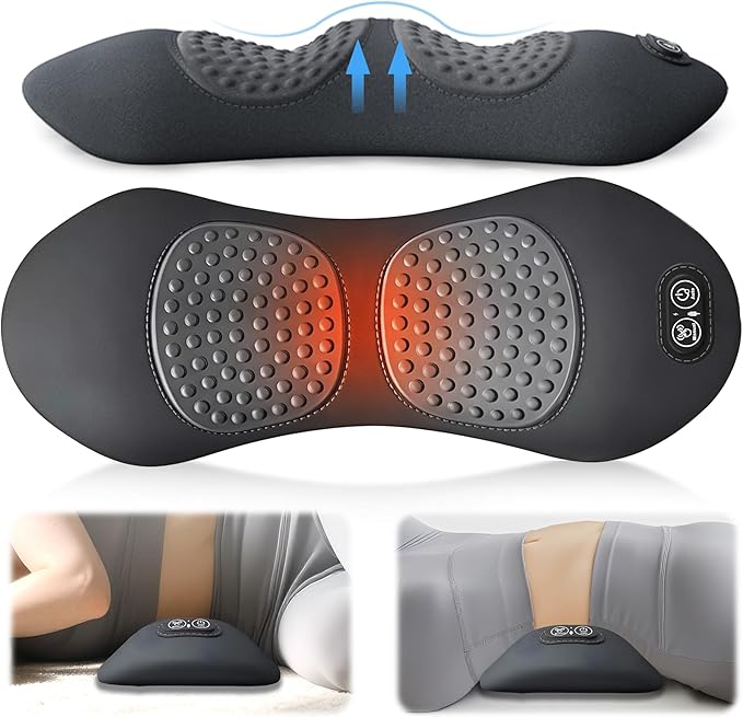 Rechargeable 3 in 1 Back Massager Electric Lumbar Support Pillow Heat Vibration Massage Lower Back