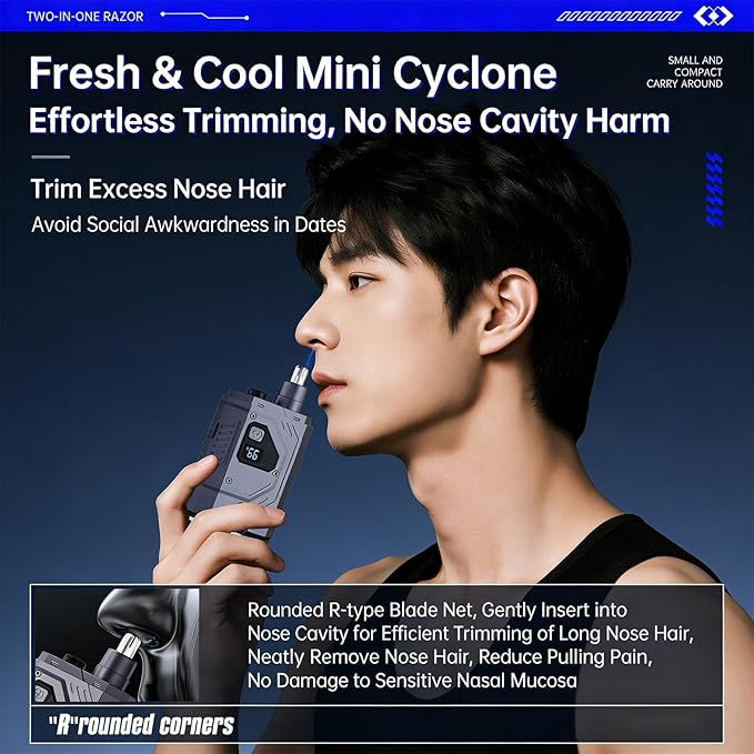 Travel Friendly 2 in 1 Design Electric Shaver and Nose Trimmer for on The Go Featuring Dry Wet Capability Rechargeable Shaver