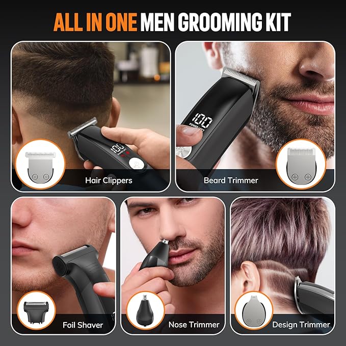 Beard Trimmer for Men Hair Clippers - 6 in 1 Professional Grooming Kit Cordless Hair Clipper Trimmers Set WaterproofElectric Shaver Razor for Face Nose Body Mustache