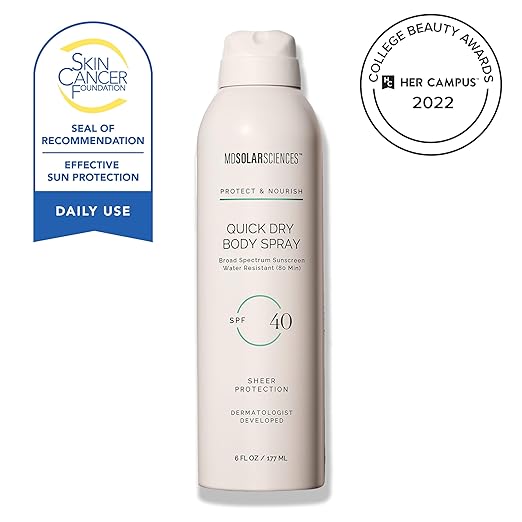 MDSolarSciences Quick Dry Body Spray SPF 40 | Water-Resistant Broad Spectrum Sunscreen Spray | Indian Gooseberry Vitamin C &amp Antioxidants Enriched | Non-Aerosol | Safe for Sensitive Skin (6 Fl O