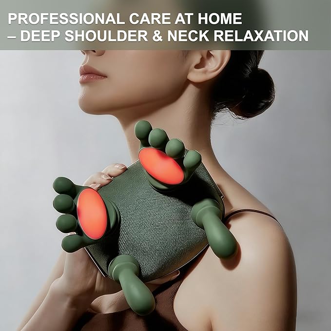 Neck Massager with fingersRechargeable Portable Heated Four Hands Neck and Shoulder Massager Bionic Portable 4D Deep Kneading Shiatsu3 Intensity Levels 2 Heat Settings Gifts for Women or Man