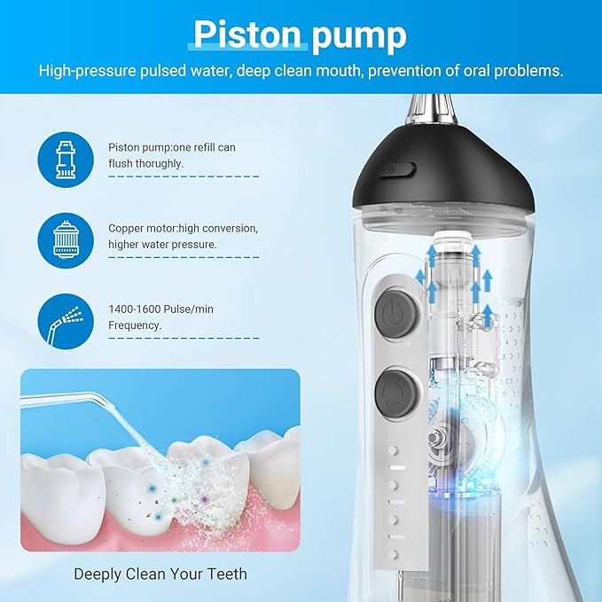 Portable Water Flosser for Teeth - 4 Modes Cordless Oral Irrigator with 300ML Tank 360° Rotating Nozzle 4 Jet Tips Rechargeable IPX7 Waterproof Low Noise Gravity Ball Design (M159 - Black)