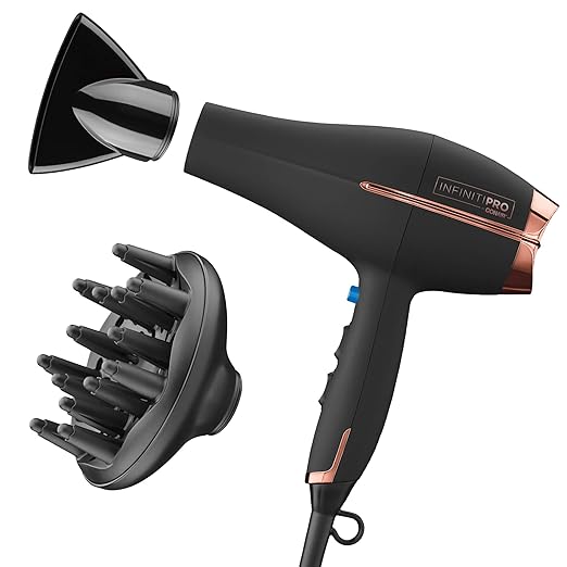 INFINITI PRO by CONAIR Hair Dryer 1875W Blow Dryer with Diffuser and Concentrator Ceramic Technology 3 Heat &amp 2 Speed Settings Cold Shot Button Black