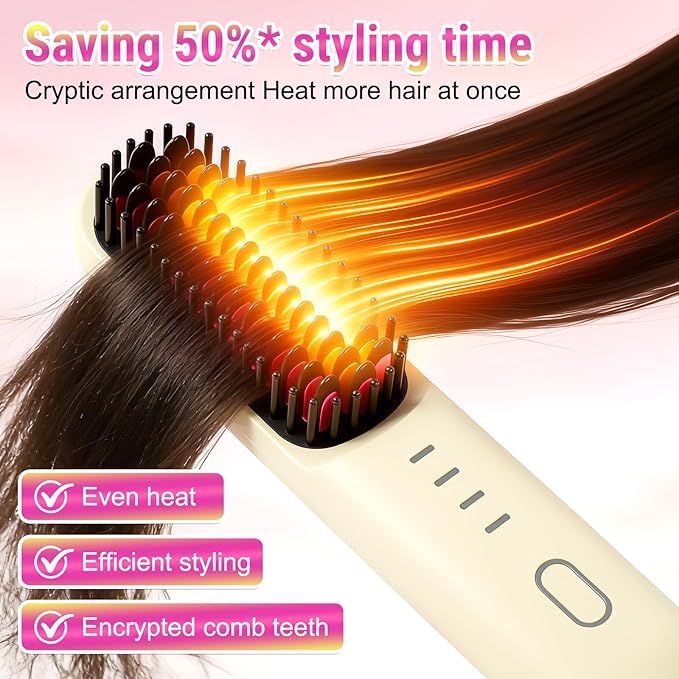 2026 Upgraded Cordless Straightening Brush with 30s Fast Heat 4 Temperature Settings Ionic &amp Ceramic Care 4000mAh USB-C Rechargeable for Frizz-Free Styling (Beige)