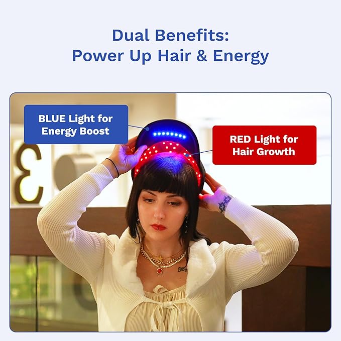 DualGlow Cap: Wireless Red &amp Blue Light Therapy Cap for Scalp Health Energy and Self-Care | Red Light Therapy on the Go for Men &amp Women