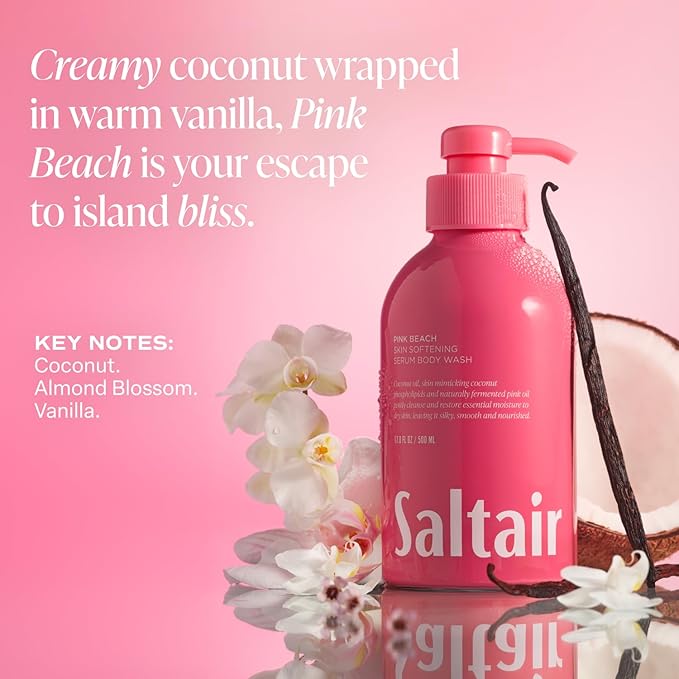 Saltair Body Wash Pink Beach 2-Pack. Moisturizing Body Cleanser &amp Multi-Lipid Body Butter - Rich Nourishing Pink Beach Hydrating Body Cream Bundle