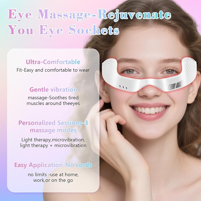 Under Eye Red Light Therapy Device Red Light Therapy GlassesRed 650 NMRed Light Eye Mask for The Treatment of Eye BagsDark CirclesPuffiness periorbital for Treating Acne (White）
