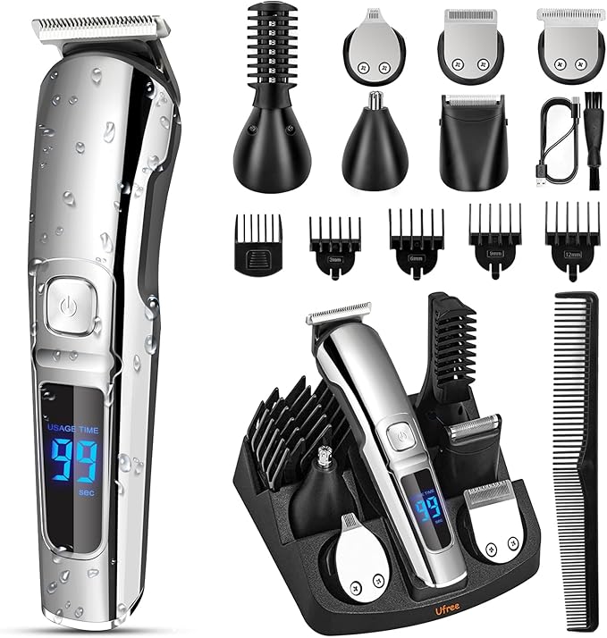 Ufree Beard Trimmer for Men Waterproof Electric Razor for Nose Body Face &amp Mustache Cordless Hair Clippers Shavers Grooming Kit Gifts for Men Husband Father