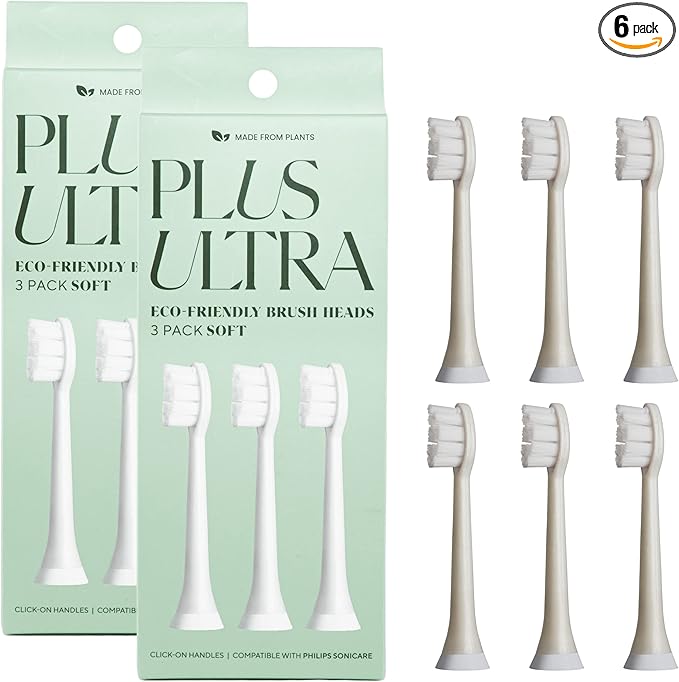 PLUS ULTRA Sonic Electric Toothbrush Replacement Heads 6 Pack – Compatible Click-On Brush Heads – Soft Bristles for Sensitive Teeth – Made with Recycled Plastic – Eco-Friendly