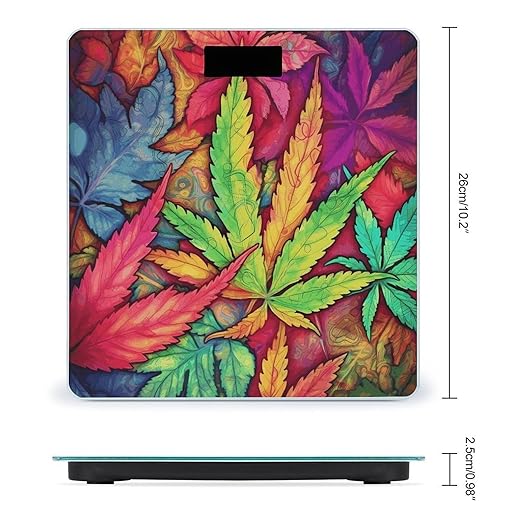 Multicolor Leaf Weed Art Weight Scale Large Bathroom Scales Digital Weight with Bright LED Display Non Slip Automatic Weighing Scale Fashion Weighing Machine for Body