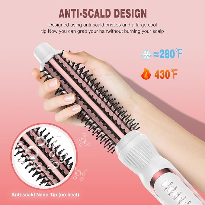 Heated Round Brush Ceramic Tourmaline Ion Curling Iron Hot for Fluffy Thermal Brush Curling Wand Suitable for All Hair Types Tool (White 1 inch)