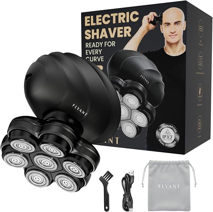 Flyant 7D Arc Electric Head &amp Body Hair Shaver Upgraded Detachable Head Shaver Waterproof Wet &amp Dry Electric Razor for Face Beard &amp Neck Ergonomic Shell Design with LED Display Matte