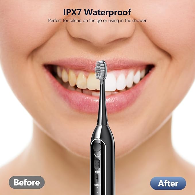 Electric Toothbrush with Water Flosser – 3 Sonic Toothbrush Modes &amp 5 Water Flossing Pressure – Fast Charging &amp IPX7 Waterproof – Portable Travel Case Included Black