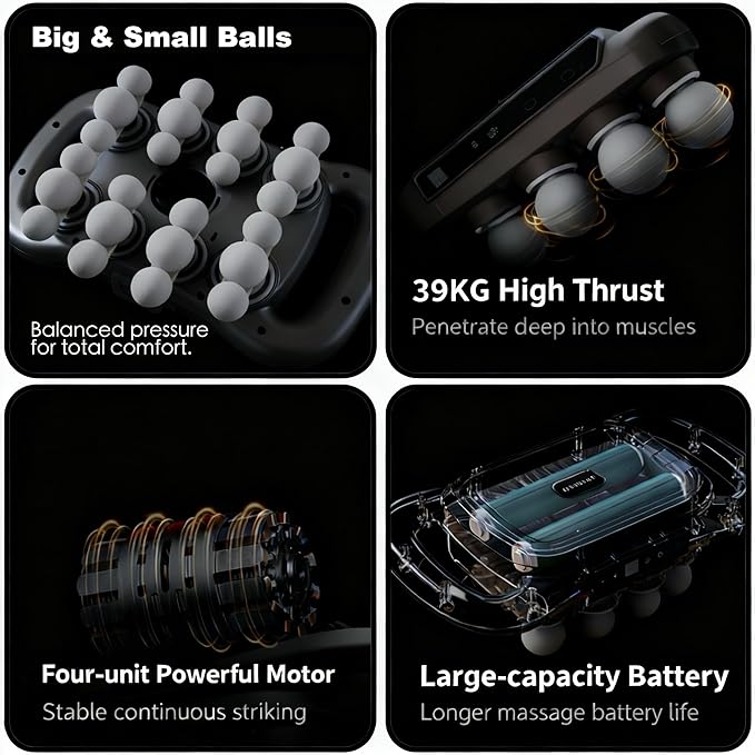 24-Head Deep Tissue Massage Gun Set – Portable Percussion Massager with 9 Modes &amp 9 Intensities Quiet Rechargeable Handheld Body Massager (Gray)