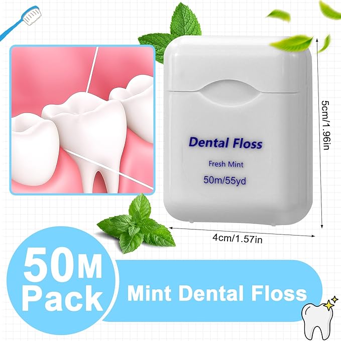 100 Pack Dental Floss Bulk Mint Flavored Floss Travel Oral Care Dental Floss for Adults Teeth and Gum Protection Each 164 ft/ 50 Meters(White)