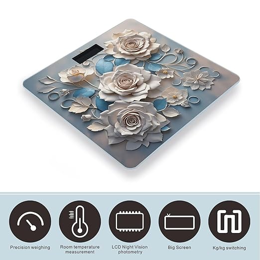 Rose Elegant Decorative Floral Smart Scale for Body Weight Accurate Bathroom Scale with LED Display Digital Weight Scales Weighing Machine High Precision Scales for Bath Home