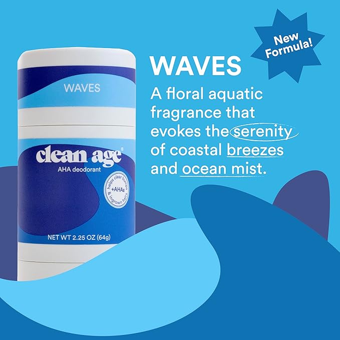 Aluminum Free Deodorant &amp Body Spray for Whole Body Bundle - Waves Scent - Clean Deodorant for Teen Boys and Girls - With AHA For Body Acne