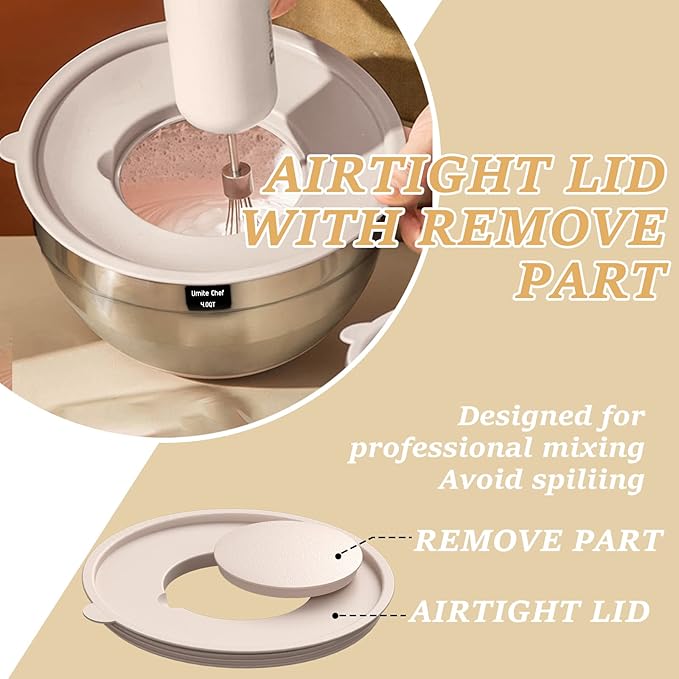 Mixing Bowls with Airtight Lids Set 26PCS Stainless Steel Khaki Bowls with Grater Attachments Non-Slip Bottoms &amp Kitchen Gadgets Set Size 7 4 2.5 2.01.5 1QT Great for Mixing &amp Serving