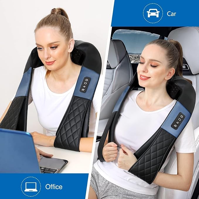 Shiatsu Neck and Back Massager with Heat Electric Deep Tissue 4D Kneading Massage Pillow for Shoulder Leg Body Muscle Pain Relief Home Office and Car Use - Best Gifts for Women Men Mom Dad