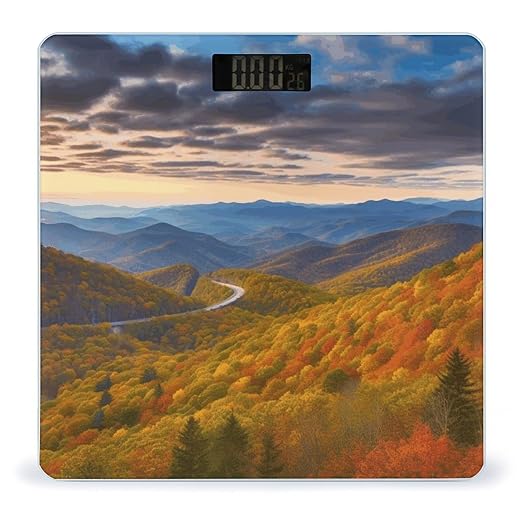Blue Ridge Parkway Mountains Scale for Body Weight Safe Rounded Corners Tempered Glass Digital Bathroom Scale LED Display 400lb Capacity Weight Scales with High Precision Sensors