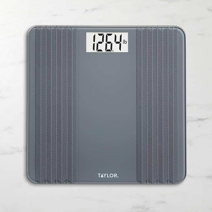 Taylor Glass Textured Paint Herringbone Design Digital Bathroom Scale Gray 5273274