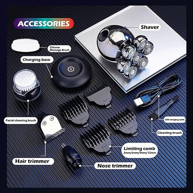 Head Shaver for Men 5in1 Grooming Electric Shaver Kit Wet Dry for Men Beard Hair Trimmer Electric Razor Rechargeable Bald Head Shaving Machine