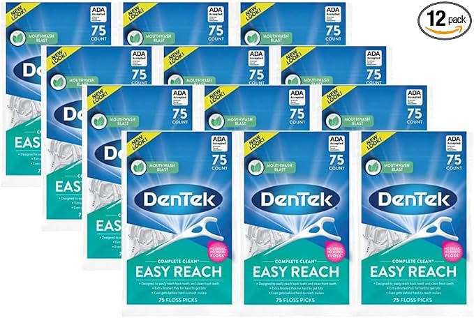 DenTek Complete Clean Easy Reach Floss Picks No Break &amp No Shred Floss 75 Count (Pack of 12)