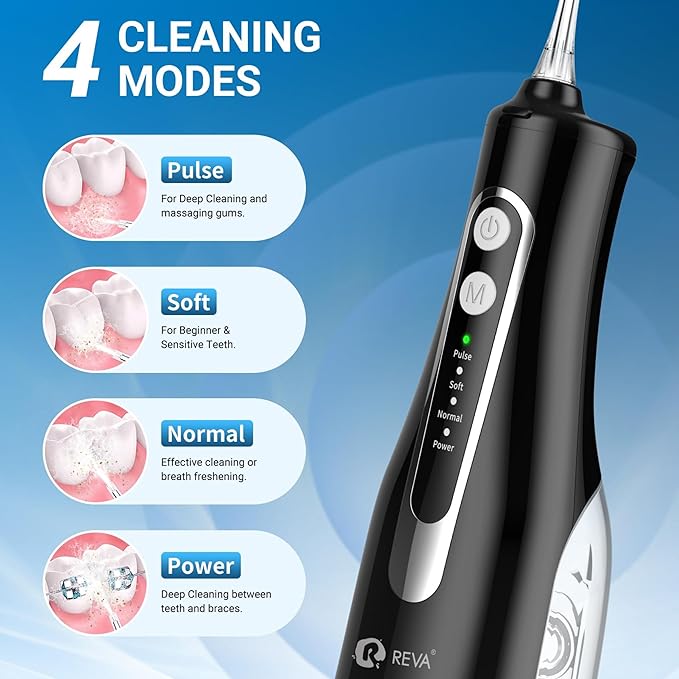 Cordless Oral Irrigator Water Flosser for Teeth Gums &amp Braces - 4 Modes 300ML Tank 360° Rotatable Nozzle IPX7 Waterproof USB Rechargeable 2000mAh Battery for Home &amp Travel (M149 Pro - Bla
