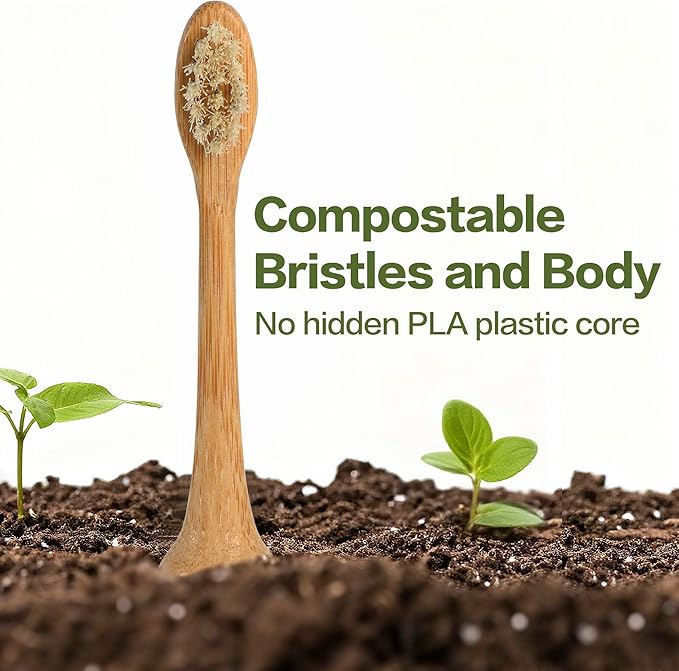 Gaia Guy Natural Bamboo &amp Boar Bristle Electric Toothbrush Head 4-Pack | Compatible with Philips Sonicare | Truly Biodegradable (No Hidden PLA &amp No Nylon) for an Eco-Friendly Clean