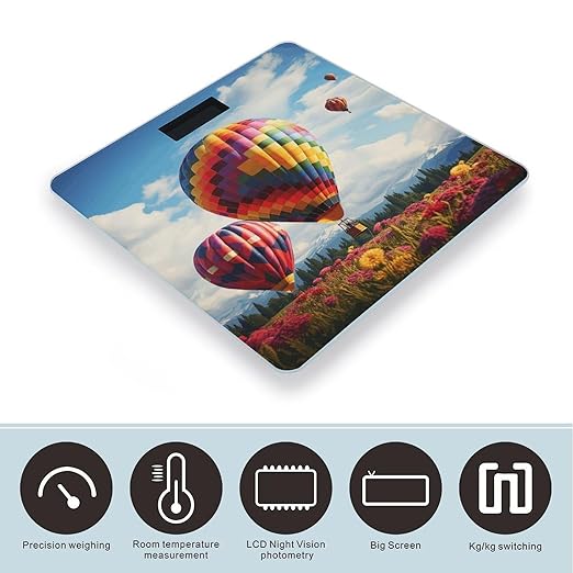 Color Hot Air Balloon Bathroom Scale Large LCD Backlight Display Digital Scale Rounded Corners Body Scales Automatic Power On/Off Bathroom Scales for Home Bedrooms