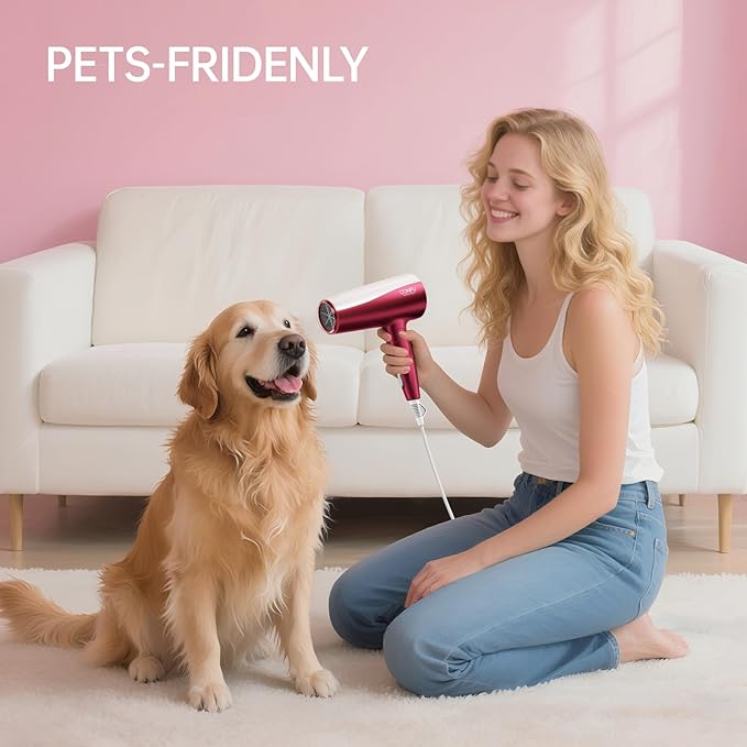 CONFU Professional 1875W Hair Dryer Foldable Blow Dryers Ceramic Tourmaline Hair Dryer Fast Drying Hairdryer with Concentrator 2 Speed and 3 Heat Setting for Curly and Straight Hair