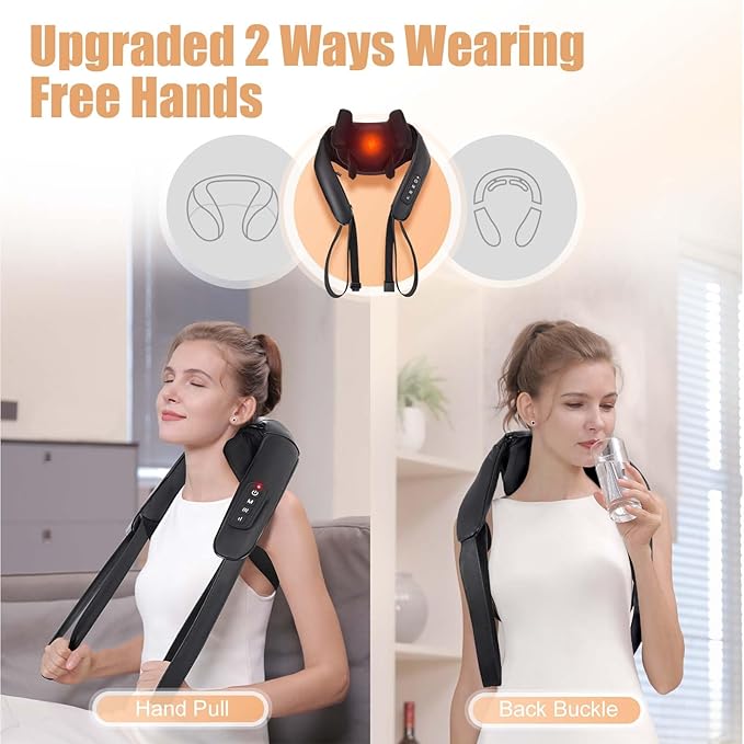 Shiatsu Back and Neck Massager Cordless Shoulder Massager with Heat Electric Deep Tissue 3D Kneading Massage Pillow for Shoulder Leg Body Muscle Pain Relief Gifts for Men Women