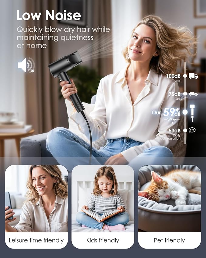 Ionic Hair Dryer with Diffuser - 160000RPM High-Speed Blow Dryer 500 Millons Ions Frizz Free Fast Drying for Women Lightweight Quiet Professional Dryer for Curly or Straight Styles Black