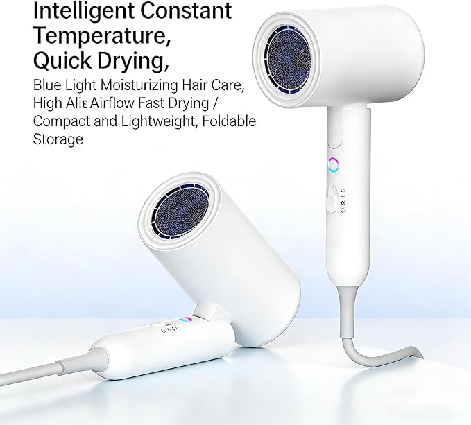 Ionic Hair Dryer 2000W Foldable Travel Hairdryer Portable Compact Blow Dryer White Big Wind and Low Noise Mini Hair Dryers for Home and Travel