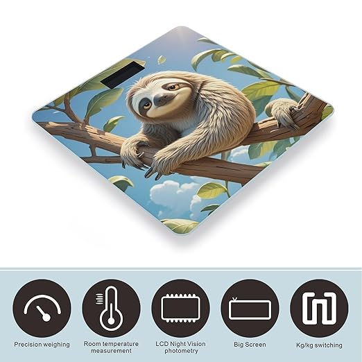 Cartoon Sloth Bathroom Scale for Body Weight Bathroom Weighing Scales with Back Lit LED Display Sturdy Tempered Glass Body Weight Bathroom Scale 400lb Weighing