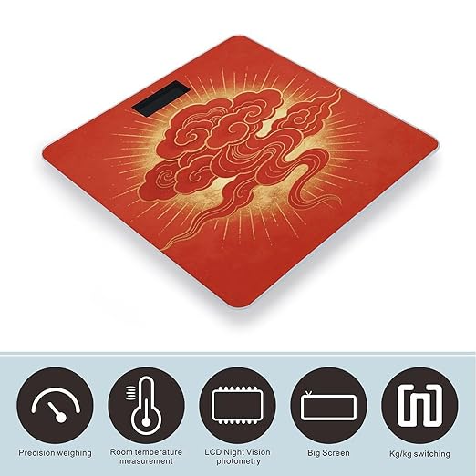 Auspicious Red Cloud Smart Scale for Body Weight Digital Bathroom Scale Toughened Glass Weight Scale with Large LCD Backlight Display High Precision Scales Weighing Machine
