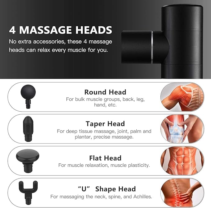 Mini Portable Massage Gun Percussion Electric Massage GunPortable Body MassagerDeluxe Full Aluminum BodySuper Quiet Brushless Motor (Gray)