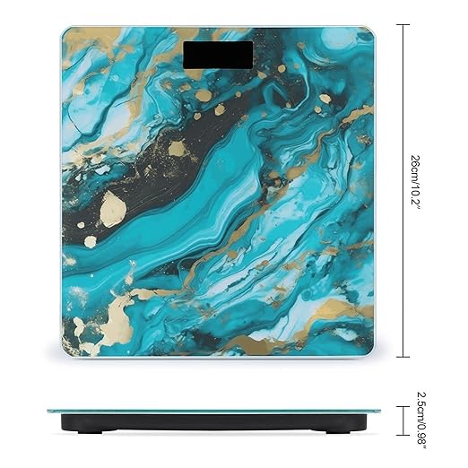 Digital Bathroom Scale for Body Weight Scale with Bright LCD Display High Accuracy Step-On Technology Auto On/Off Turquoise Blue Gold Marble Digital Scales 400 Lbs /180kg