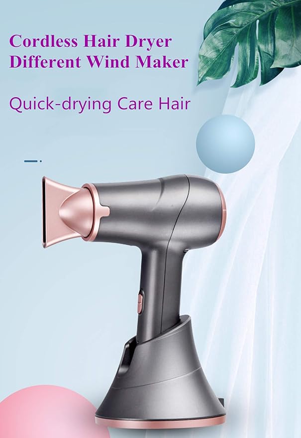 Cordless Hair Dryers with Charging Base Portable Travel Hairdryer Rechargeable Handheld Blow Dryer 5000mAh Hot/Cold Air Wireless Hair Dryers Salon Styling Tool