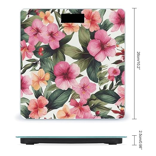 Hawaiian Flower Print Smart Scale for Body Weight Accurate Bathroom Scale with LED Display Digital Weight Scales Weighing Machine High Precision Scales for Bath Home