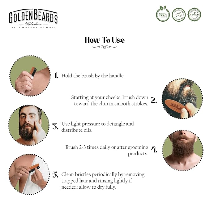 Golden Beards Travel Beard Brush – Pear Tree Wood Handle &amp Natural Boar Bristles – Compact Grooming Tool That Fits in Your Bag Perfect for Beard Maintenance on the Go